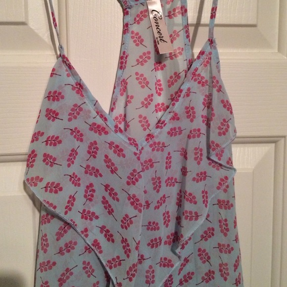 Light blue and pink chiffon top. - Picture 2 of 3