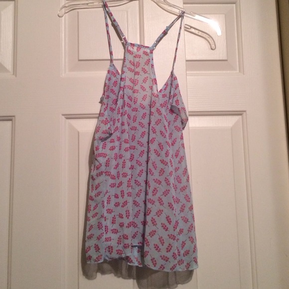 Light blue and pink chiffon top. - Picture 3 of 3