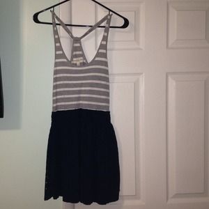 A navy, white, and gray dress.