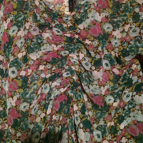 Pink and teal floral print top - Picture 2 of 3