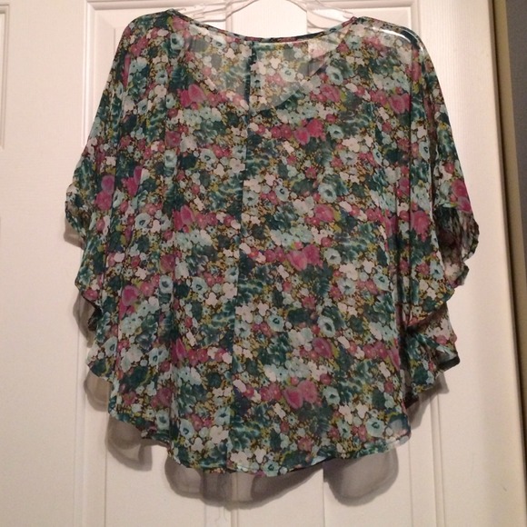 Pink and teal floral print top - Picture 3 of 3