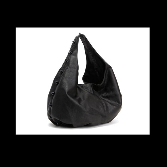 Deux Lux Black Leather Spiked Hobo