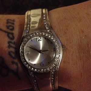 Silver bangle watch