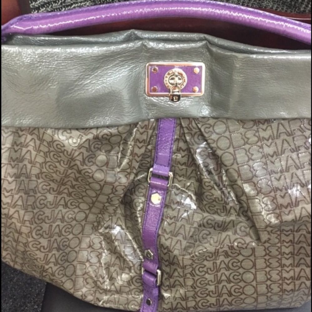 Marc Jacobs grey and purple patent leather bag
