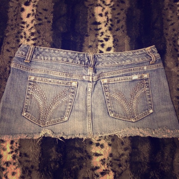 Celebrity Pink Jean Mini Skirt with Rhinestones - Picture 1 of 4