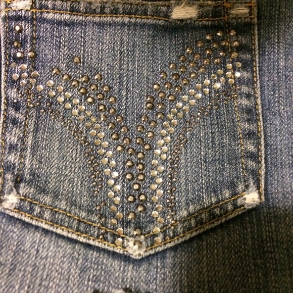 Celebrity Pink Jean Mini Skirt with Rhinestones - Picture 3 of 4
