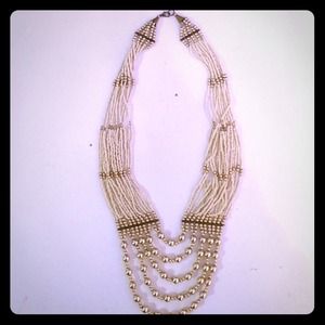 Beaded Statement Necklace (Gold and Creme)