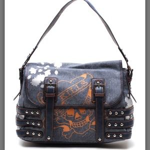 Ed Hardy Navy & Orange Stud Judy Shoulder Bag