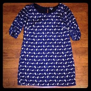L, Navy tunic with beige birds.