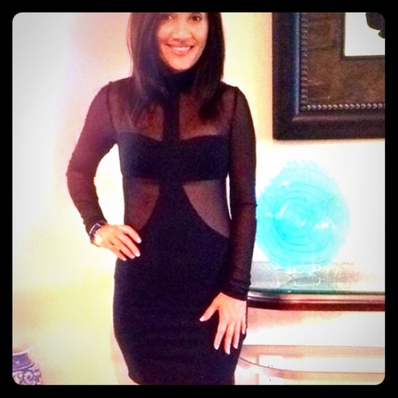 Sheer long sleeves sexy dress.