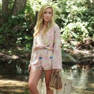Forever 21 pink kimono inspired floral romper