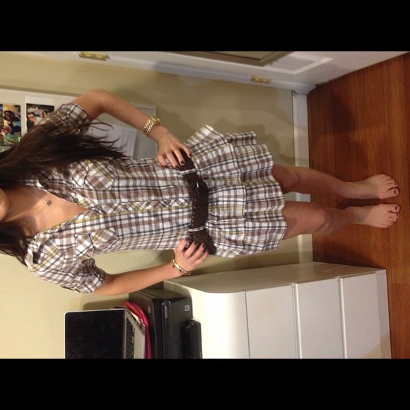 Plaid button down ruffled dress