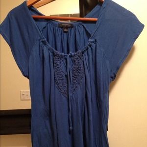 Blue embroidered peasant top
