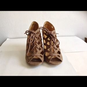 New MIA Suede Lace Up Taupe Wedge Heels