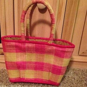 FASHION STRAW BAG - PINK AND YELLOW-GREEN ON COLOR