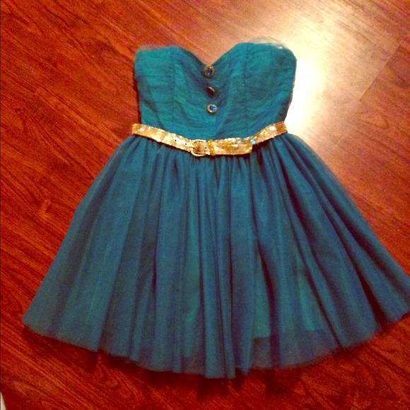 Betsey Johnson "Pow! Poof!" Evening Teal Dress