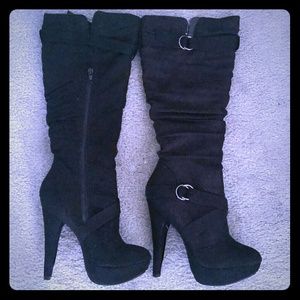 Black Suede High Heel Boots