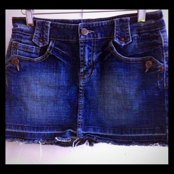 Frayed Papaya Jean Miniskirt - Picture 1 of 4