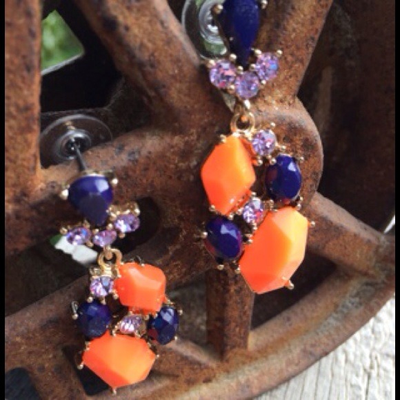 Gorgeous J. CREW Drop Earrings BLUE/ORANGE; NEW - Picture 1 of 4