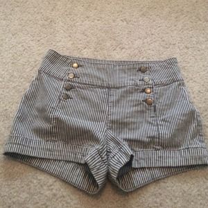 High waisted green striped shorts