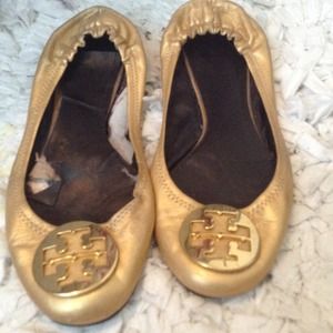 Damaged Gold Tory Burch Reva Flats