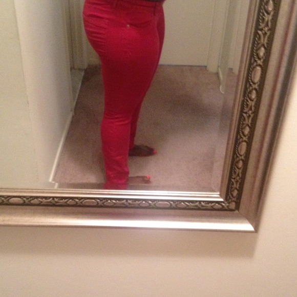 Express red skinny leg jeans