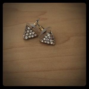 3D gold pyramid jeweled stud earrings