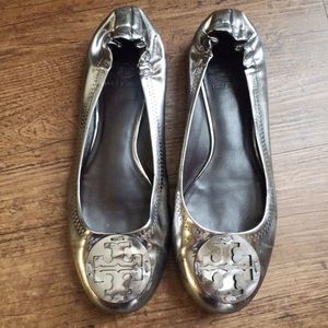Tory Burch metallic silver flats