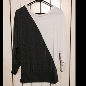 French Laundry Sweater Blouse in Gray & Off White