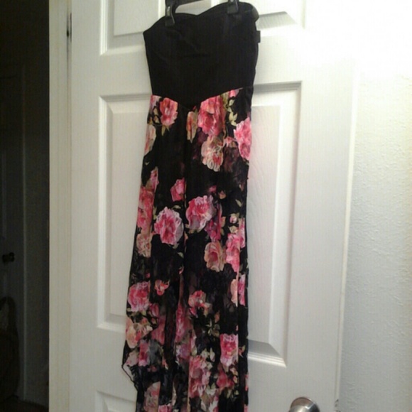 Strapless multi color high and low lace dress