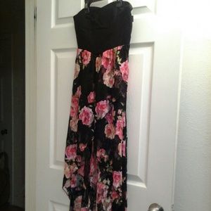 Strapless multi color high and low lace dress