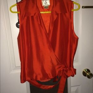 I.C.E. Orange 100% silk wrap blouse