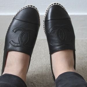 Black Leather Chanel Espadrilles euro 38