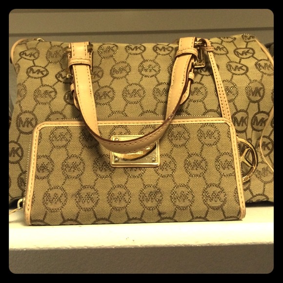 Tan and gold MK Handbag and wallet