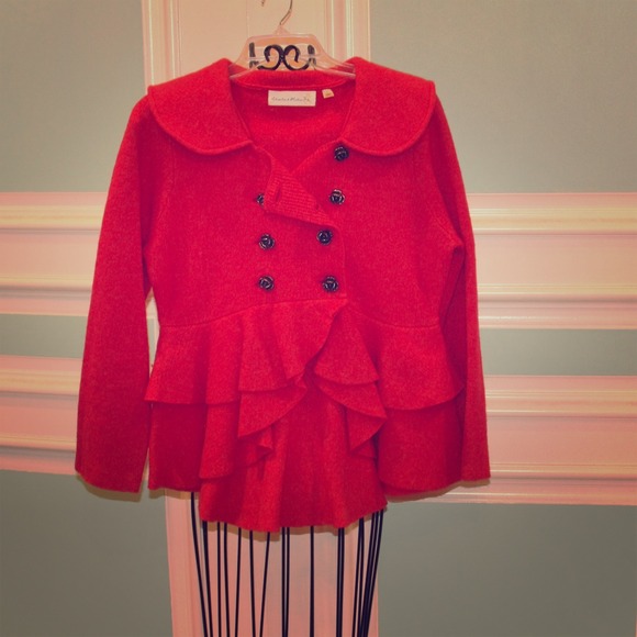 Anthropologie Dark Coral Sweater with Bow