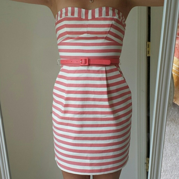 Coral and white striped dress with belt :) - Picture 3 of 5