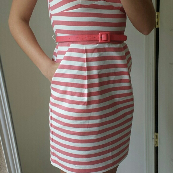 Coral and white striped dress with belt :) - Picture 4 of 5