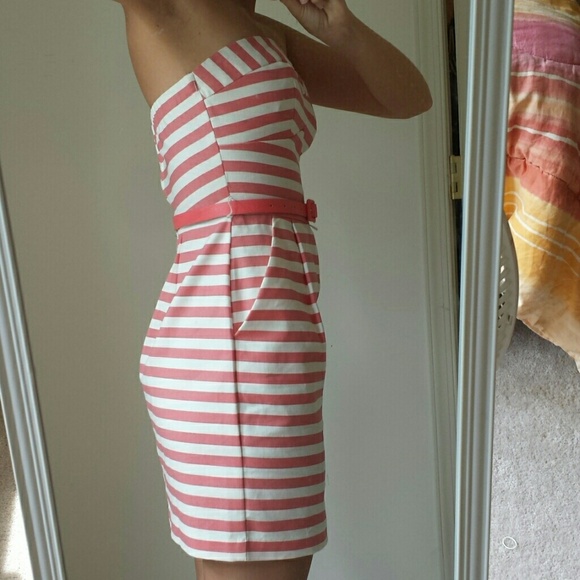 Coral and white striped dress with belt :) - Picture 5 of 5