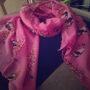 Pink floral skull scarf