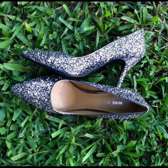 Nine West pewter sparkle heels