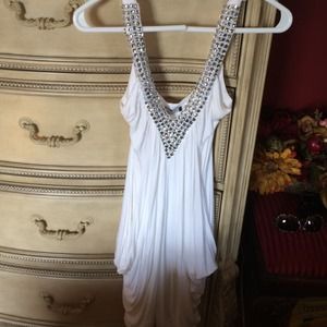 White dress/top. Rhinestone v neckline