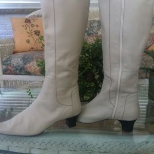 Tall Cream Color Leather Boots