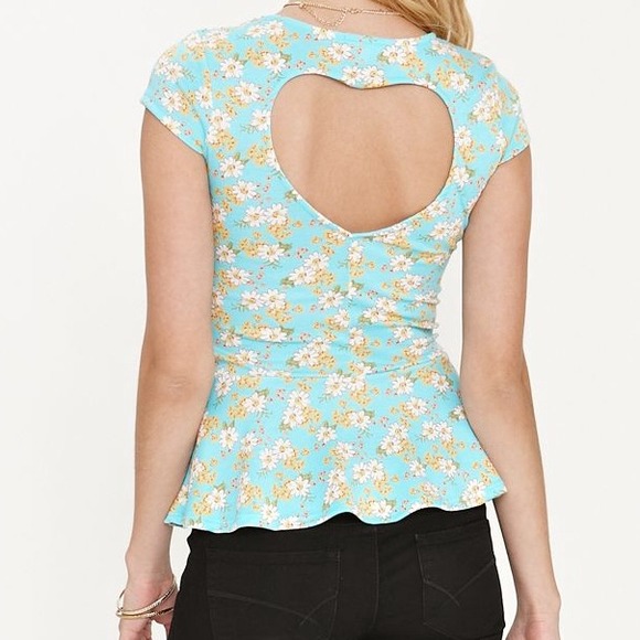 Floral peplum top with cut out in the back