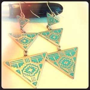 Aztec Turquoise and Silver Earrings