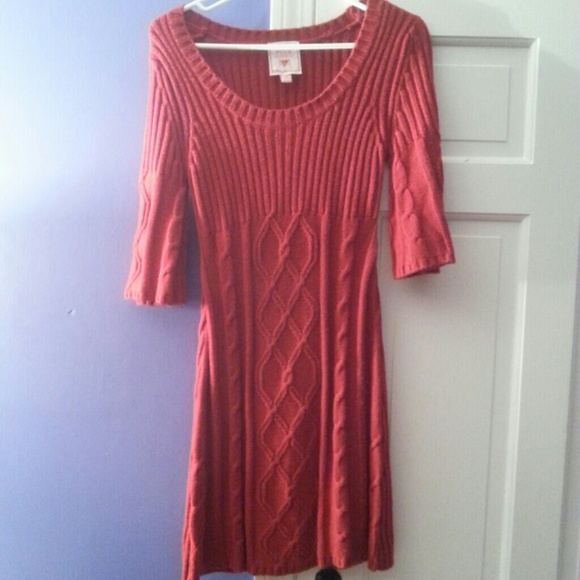 Red Cable Knit Sweater Dress