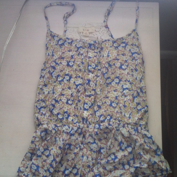 E&M flowered, spaghetti strap, lace back shirt