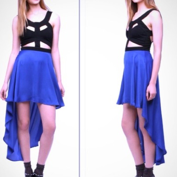 High low blue dress with black cut outs