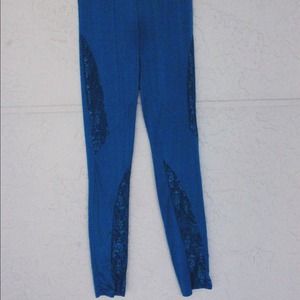 Steel blue leggings with lace panels