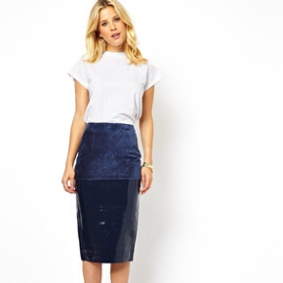 Cobalt midnight blue suede leather skirt