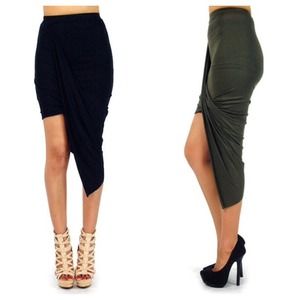 Black and Olive green asymmetric wrap skirt